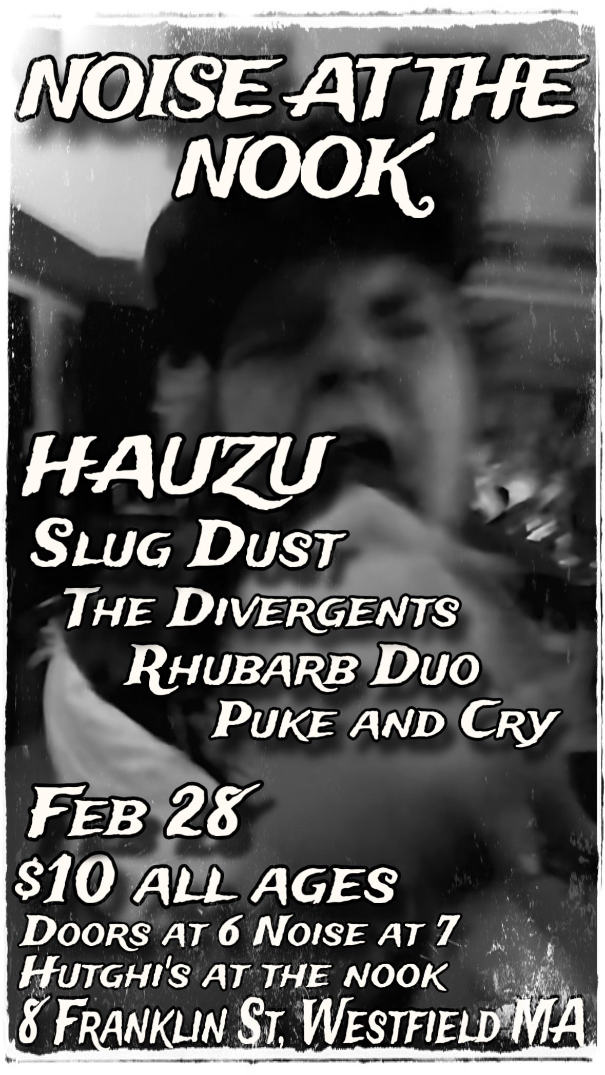 Saturday February 28th - Hauzu / Slugdust / The Divergents / Rhubarb Duo / Puke & Cry